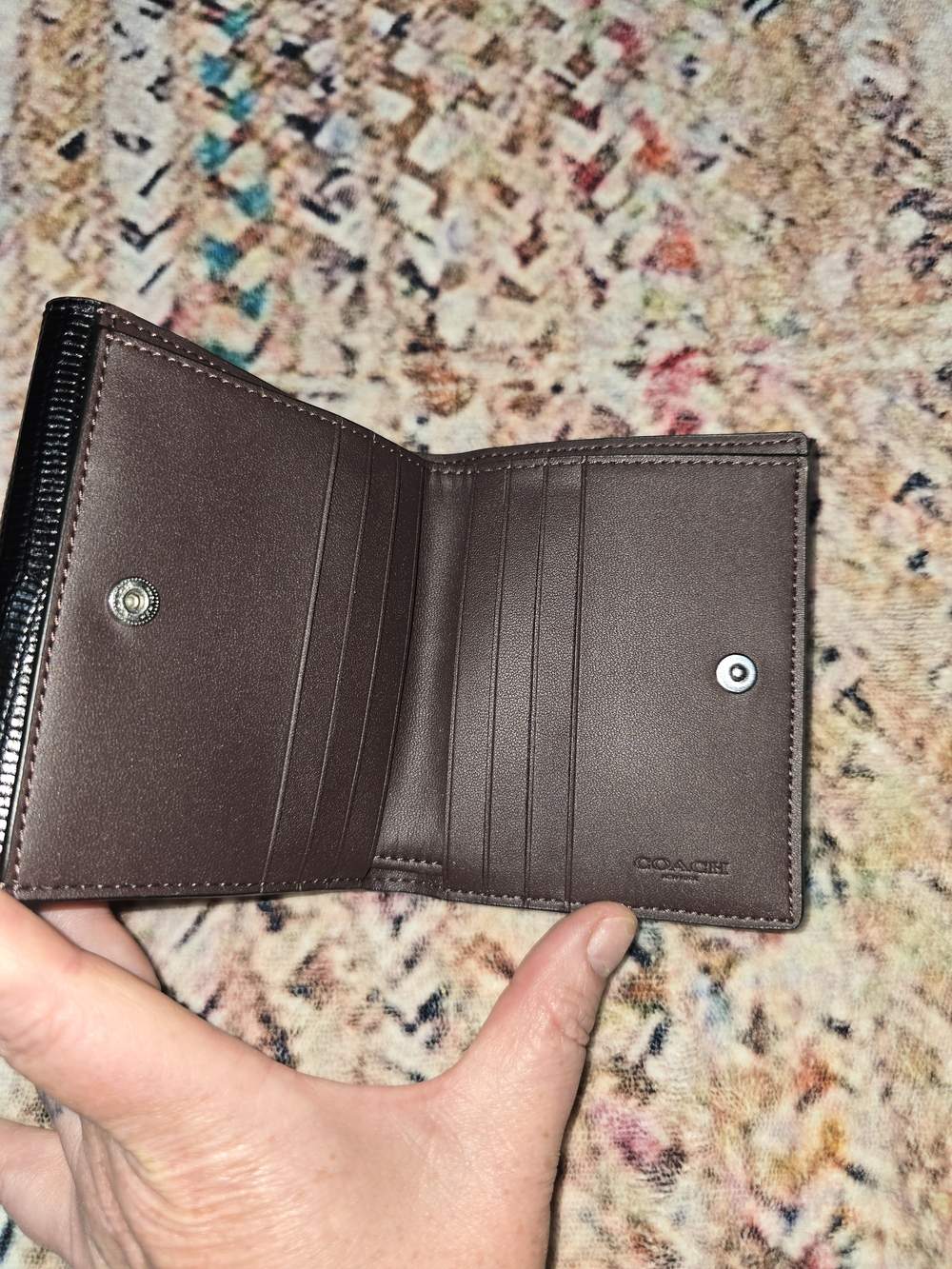 Coach Eliza Black Lizard-Embossed Leather Wallet with Signature Plaque - Picture 5 of 6